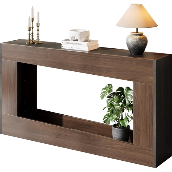 Vividwood 63" Long Wood Console Table with Storage Shelf for Entryway (Brown & Black)