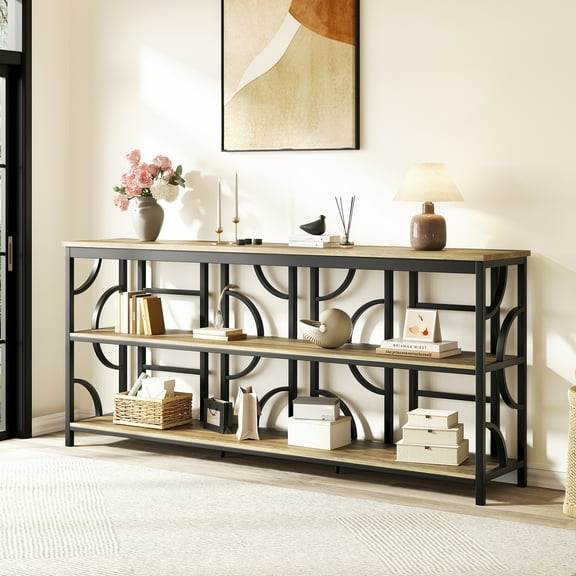 Vividwood 70.9'' Industrial Sofa Table, Extra Long Console Table Behind Couch with 3-Tier Storage Shelves, Rustic Brown Finish for Entryway, Living Room, Foyer, Hallway, and Office