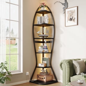 Vividwood Artistic Fish-Inspired Corner Shelf with LED Lights, 6-Tier Tall Corner Bookshelf with Multi-Depth Display, Vividwood Space-Saving Storage Unit with Remote Control for Bedroom & Living Room