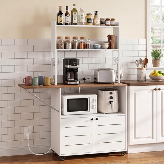 Mobile Foldable Storage Racks Modern Farmhouse Bakers Rack