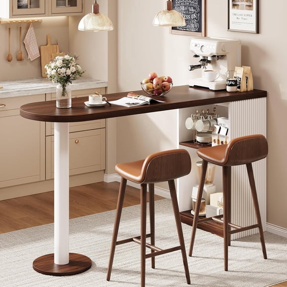 Vividwood Bar Height Table, 55" Modern Kitchen Bar Table with Open Storage Shelf, Counter Height Dining Table for Kitchen, Breakfast Nook, Dining Room