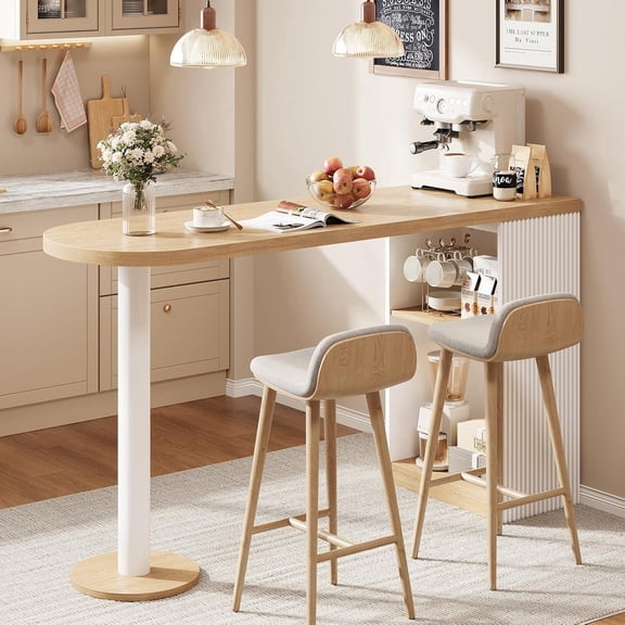 Vividwood Bar Height Table, 55" Modern Kitchen Bar Table with Open Storage Shelf, Counter Height Dining Table for Kitchen, Breakfast Nook, Dining Room