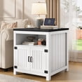 thumbnail image 1 of Vividwood Farmhouse End Table with Charging Station, 24" Large Side Table with Open Shelf and Barn Door Storage, White, 1 of 7