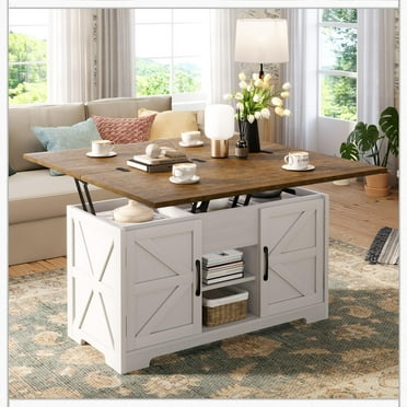 Vividwood Lift Top Coffee Table with Storage, 4 in 1 Multi-Function Convertible Tea Tables with Hidden Compartment, Farmhouse Center Table Converts to Dining Table for Living Room, Brown