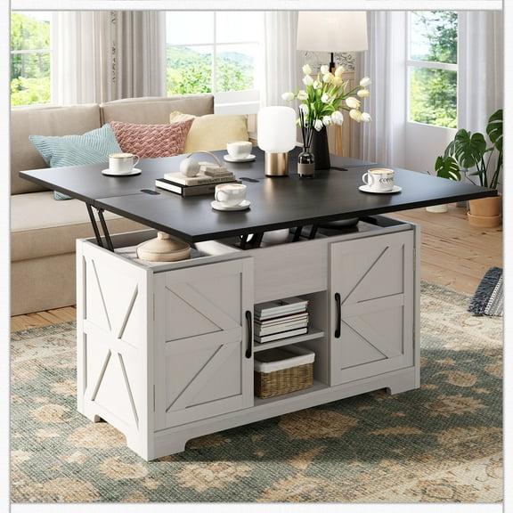 Vividwood Lift Top Coffee Table with Storage, 4 in 1 Multi-Function Convertible Tea Tables with Hidden Compartment, Farmhouse Center Table Converts to Dining Table for Living Room, Walnut