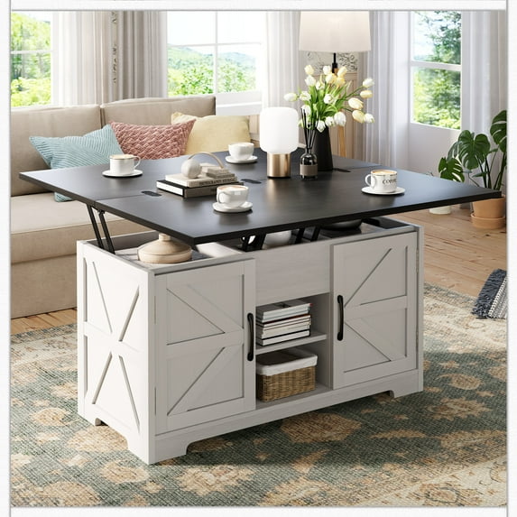 Vividwood Lift Top Coffee Table with Storage, 4 in 1 Multi-Function Convertible Tea Tables with Hidden Compartment, Farmhouse Center Table Converts to Dining Table for Living Room, Walnut