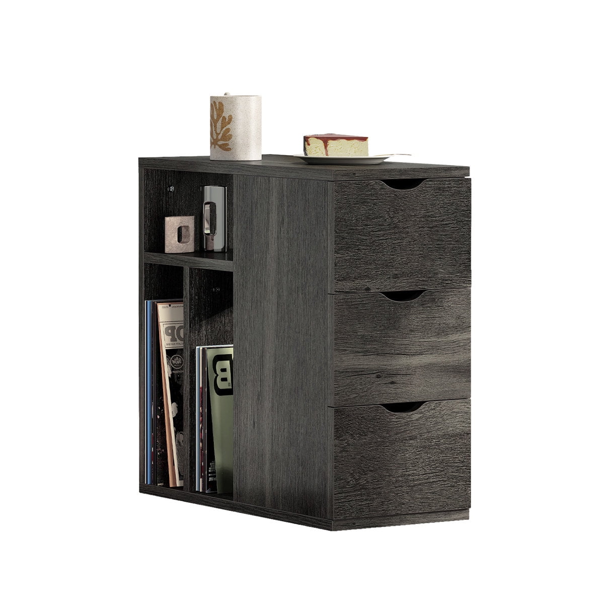 Vividwood Narrow End Table with 3 Drawers and Storage Shelves for Living Room, Bedroom, Black