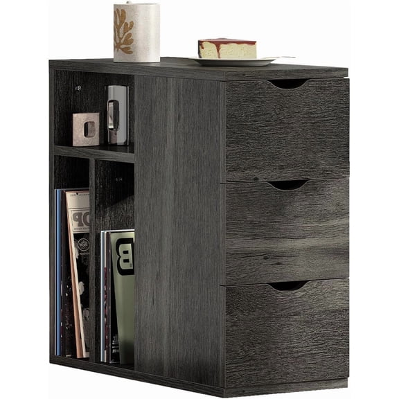 Vividwood Narrow End Table with 3 Drawers and Storage Shelves for Living Room, Black