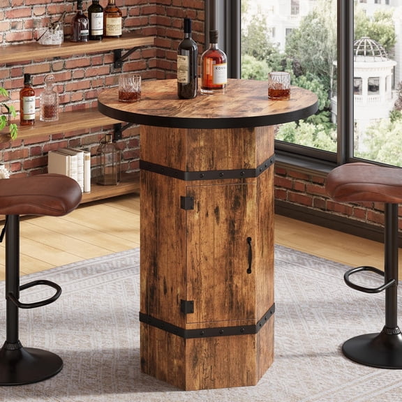 Vividwood Round Bar Table with Hidden Storage, 39.4" Bar Height Rustic Industrial Pub Table for Kitchen, Home Bar, Apartment