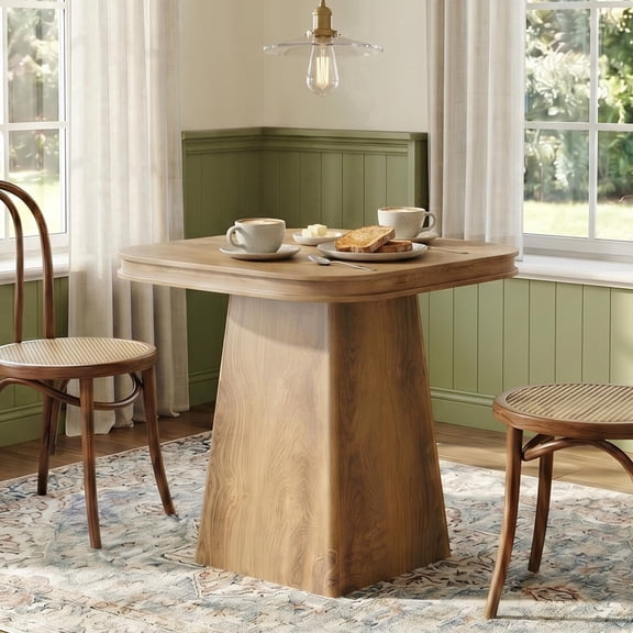 Vividwood Square Dining Table for 2-4 People, 31.5" Farmhouse Kitchen Table with Heavy-Duty Pedestal Base, Small Dinner Table for Apartment, Dining Room, Office, Natural