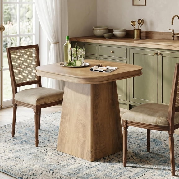 Vividwood Square Dining Table for 2-4 People, 31.5" Farmhouse Kitchen Table with Heavy-Duty Pedestal Base, Small Dinner Table for Apartment, Dining Room, Office, Natural