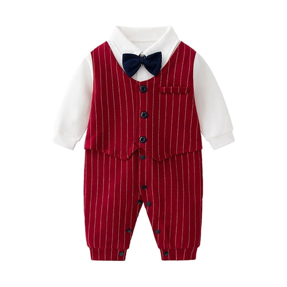 Vividxx Baby Boys Gentleman Romper Jumpsuit Long Sleeve Bowtie Onesie Formal Wear Tuxedo Suit Solid Color Newborn O-Neck Fashionable Dailywear