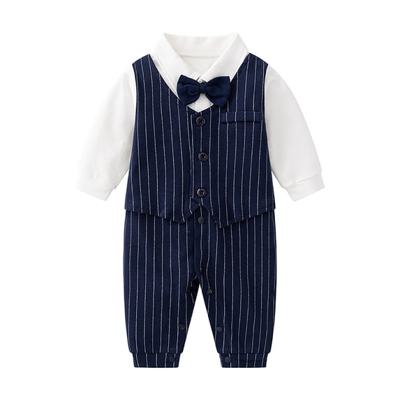 Vividxx Baby Boys Gentleman Romper Jumpsuit Long Sleeve Bowtie Onesie Formal Wear Tuxedo Suit Solid Color Newborn O-Neck Holiday Dailywear