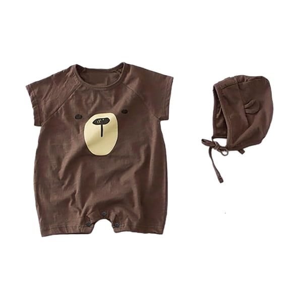 Vividxx Baby Boys Romper Jumpsuit With Hat Short Sleeve Bear Print Summer Onesie Casual Playwear For Newborn Newborn Comfort Dailywear