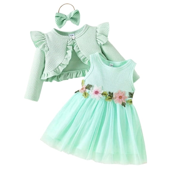 Vividxx Baby Girl Clothes Baby Toddler Floral Print Dress With Long Sleeve Jacket Cute Casual Outfit For Infant 12-18 Months