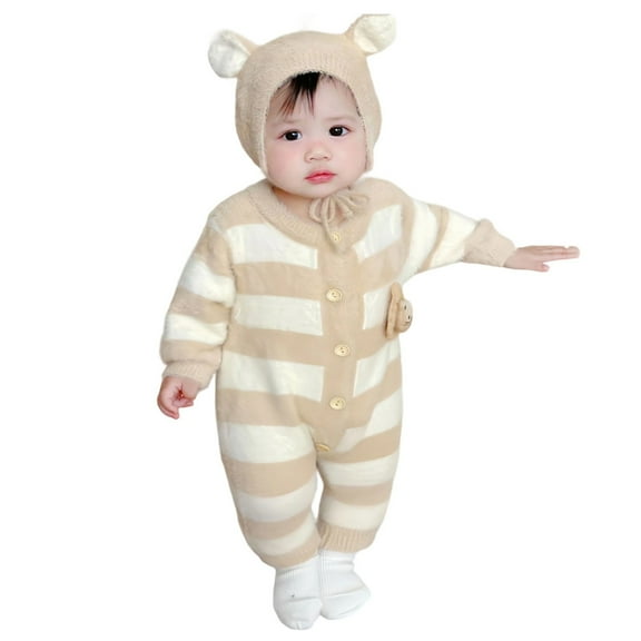 Vividxx Boy Baby Girl Long Sleeved Woolen Dress With Cute Panda Hooded Coats And Climbing Suit Front Opening Baby Clothes For Solid Color O-Neck Lovely Outwear