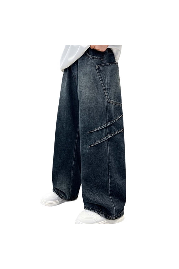 Boys Baggy Jeans Boys Casual Jeans Straight Leg Trousers Loose Fit Wide Leg Pants For Big Kids And Teenagers Comfortable Durable Denim Bottoms For School Play And Everyday Wear 6-7 Years
