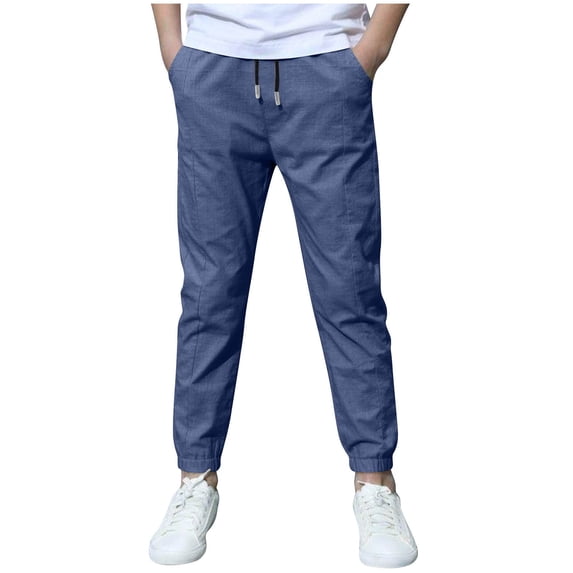Vividxx Boys Casual Linen Drawstring Jogger Pants For Everyday Wear Comfortable Elastic Waist Loose Fit Summer Slacks Solid Color Toddler Cute Sweatpants