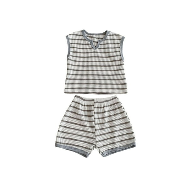 Vividxx Boys Clothes Boys Summer Outfits Kids Striped Sleeveless T Shirt Shorts Set Casual Retro Contrast Color Toddler Clothes For Daily Wear For Children 2-3 Years
