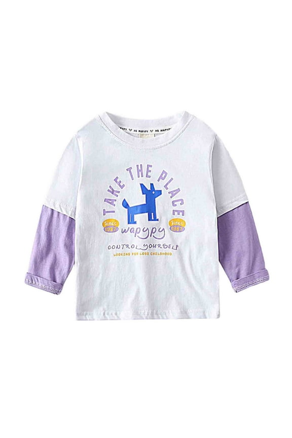 Boys Graphic Print Sleeve T-Shirt Casual Two Tone Layered Tops For Toddler Kids Comfortable Everyday Wear O-Neck Trendy Dailywear