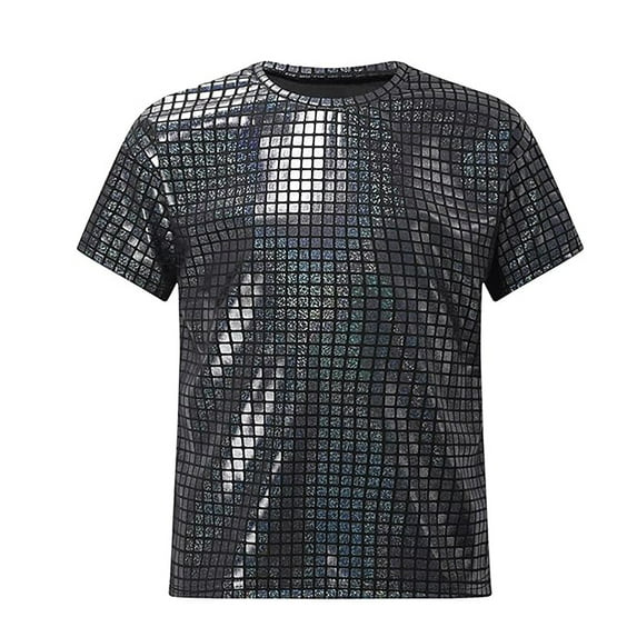 Vividxx Boys Graphic T-Shirt Square Sequins Plaid Shiny Short Sleeve Tops For Casual Outdoor Sports Performance Tee 2-19 Years Toddler O-Neck Cute Dailywear