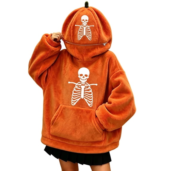 Vividxx Boys Halloween Hoodies Skeleton Print Oversized Hoodie Kids Fall Winter Long Sleeve Warm Casual Pullover for Party Daily Wear 6-7 Years