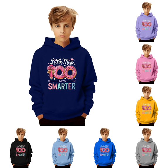 Vividxx Boys Hoodies 100 Days Casual Hooded Sweatshirt Fashion Letter Print Pullover Kids Athletic Soft Comfortable Outerwear For Children Youth For Fall Winter Clothes 13-14Years