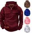 thumbnail image 1 of Vividxx Boys Hoodies Distressed Quarter Zip Pullover Long Sleeve Hooded Sweatshirt With Multiple Pockets Cozy Outerwear Casual Athletic Top For Fall Winter Loose Fit 11-12 Years, 1 of 5