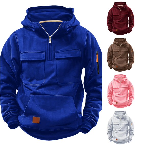 Vividxx Boys Hoodies Distressed Quarter Zip Pullover Long Sleeve Hooded Sweatshirt With Multiple Pockets Cozy Outerwear Casual Athletic Top For Fall Winter Loose Fit 9-10 Years