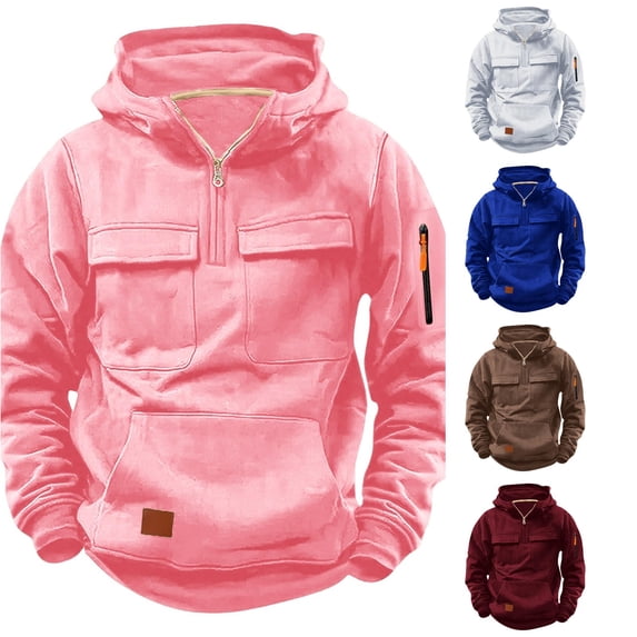 Vividxx Boys Hoodies Distressed Quarter Zip Pullover Long Sleeve Hooded Sweatshirt With Multiple Pockets Cozy Outerwear Casual Athletic Top For Fall Winter Preppy Clothes 15-16 Years