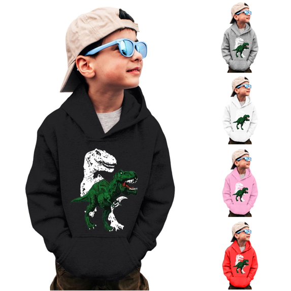 Vividxx Boys Hoodies Kids Dinosaur Print Long Sleeve Hooded Sweatshirts With Pocket Pullover Tops For Fall Winter Loose Fit 3-4 Years