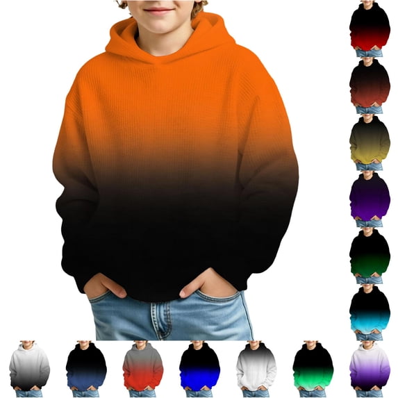 Vividxx Boys Hoodies Kids Gradient Pullover Long Sleeve Hooded Sweatshirt Loose Fit Casual Outdoor Jacket Fall Clothes 11-12 Years