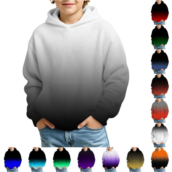 Vividxx Boys Hoodies Kids Gradient Pullover Long Sleeve Hooded Sweatshirt Loose Fit Casual Outdoor Jacket Fall Winter Clothes 10-11 Years
