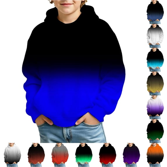 Vividxx Boys Hoodies Kids Gradient Pullover Long Sleeve Hooded Sweatshirt Loose Fit Casual Outdoor Jacket Fall Winter Clothes 9-10 Years