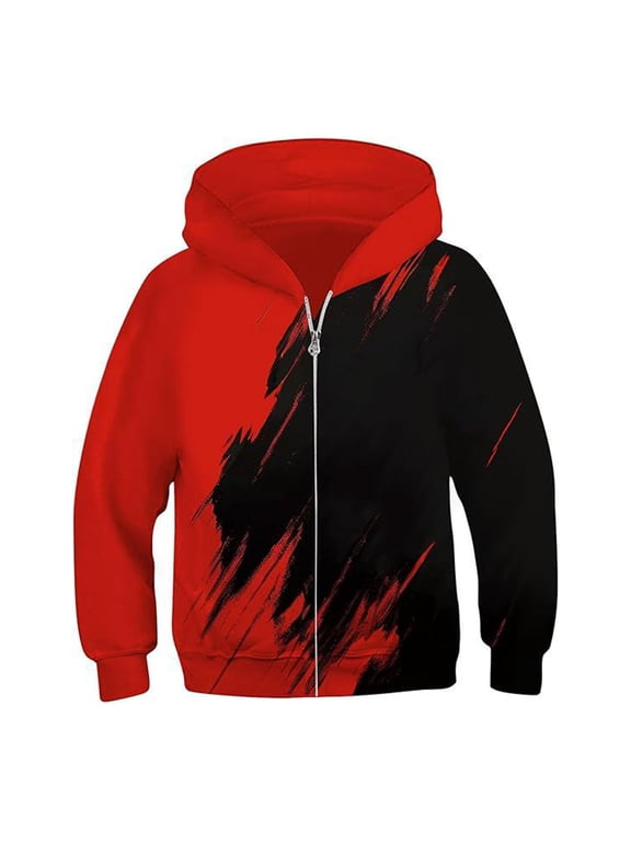 Boys Jacket Boys Zip Up Hoodies Kids 3D Graphic Hoody Sweatshirt Zipper Pullover With Pockets 10-11 Years