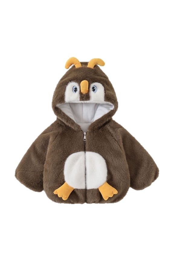 Boys Jacket Winter Kids Thicken Hooded Jacket With Penguin Design Warm Outerwear For Boys And Girls Cozy Soft Insulated Coat For And Toddlers 3-4 Years