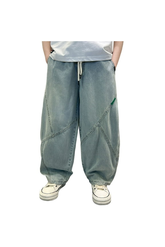 Boys Outdoor Pants Summer New Loose Straight Leg Jeans For Kids Stylish Comfortable Pants For Boys Ages 4-16 Versatile Wide Leg Trousers Everyday Solid Color Toddler Comfort Streetwear
