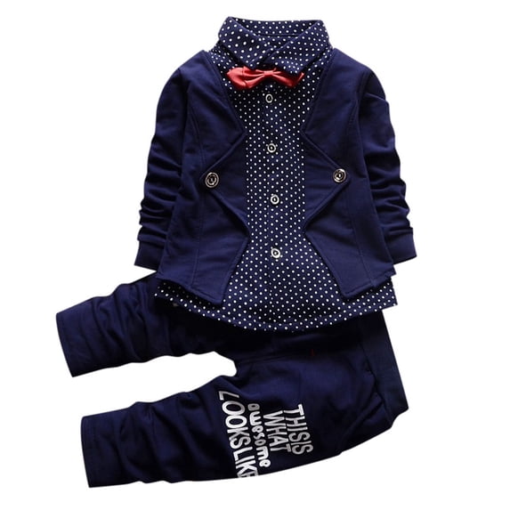 Vividxx Boys Outfits 2Pcs Baby Boy Dress Clothes Toddler Outfits Infant Tuxedo Formal Suits For Kids Long Sleeve Shirt + Pants Set 100