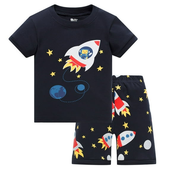 Vividxx Boys Outfits Sets Casual Short Sleeve Tops Shorts Pajama Sets With Cute Print Round Neck Comfortable Elastic Waist For Toddler Kids Age 3-8 Summer Cozy Dailywear