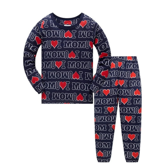 Vividxx Boys Pajama Set Kids Cartoon Print Long Sleeve Pants Outfit Comfortable Sleepwear For Children Daily Loungewear 1-2 Years