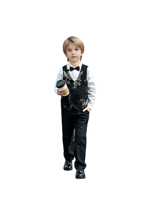 Boys Suit Sets Formal Vest Outfits Sets Embroidered For Kids Toddler Birthday Party Piano Performance Wedding Guest Attire For 3-16 Old Solid Color O-Neck Versatile Dailywear