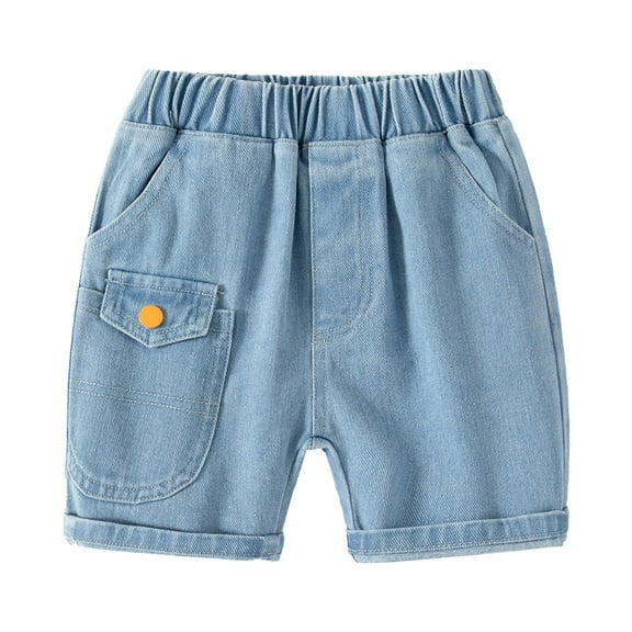 Vividxx Boys Summer Casual Denim Shorts Elastic Waist Comfortable Kids Slacks Trendy Stretchable Playwear For Toddler To Youth Age 2-10 Solid Color Cute Bottoms