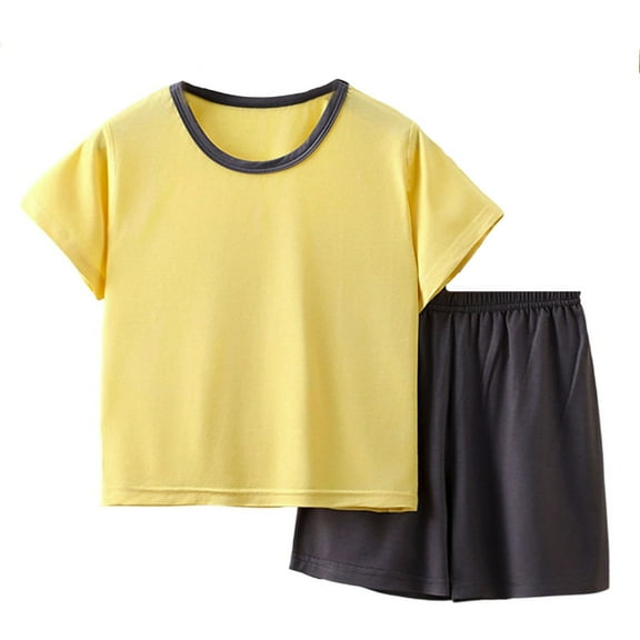 Vividxx Boys Summer Outfits Sets Casual Short Sleeve T-Shirt & Shorts Outfits Sets Comfortable Round Neck Elastic Waist Daily Wear For Toddler Teen Solid Color Boho Dailywear