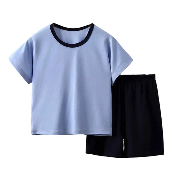 Vividxx Boys Summer Outfits Sets Casual Short Sleeve T-Shirt & Shorts Outfits Sets Comfortable Round Neck Elastic Waist Daily Wear For Toddler Teen Solid Color Comfort Dailywear