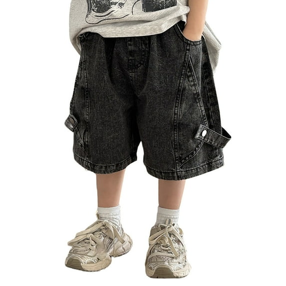 Vividxx Boys Summer Pants With Unique Patchwork Design Black Children Summer Clothing Stylish Denim Work Pants For 4-16 Years Old Solid Color Toddler Lovely Sweatpants