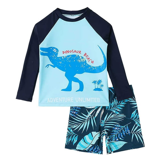 Vividxx Boys Swimwear Set Dinosaur Printed Rash Guard Swim Shirt And Shorts Kids Summer Beach Surfing Swimming Pool Sun Outfit 5-6 Years