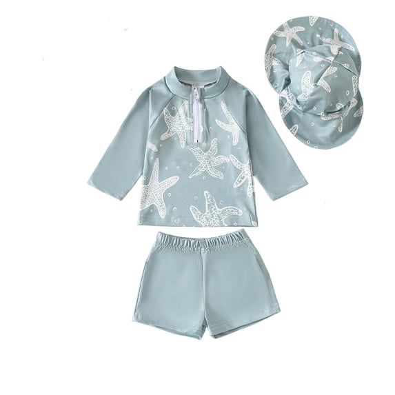 Vividxx Boys Swimwear Set Ocean Star Printed Romper With Matching Hat Summer Beach Outfit For Toddlers 3-4 Years