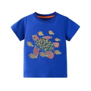 Vividxx Boys T-Shirt Glowing Turtle Embroidery Kids Short Sleeve T Shirt Summer Casual Crew Neck Top For Toddler Light Up Graphic Tee Shirt Summer Tops 7-8 Years