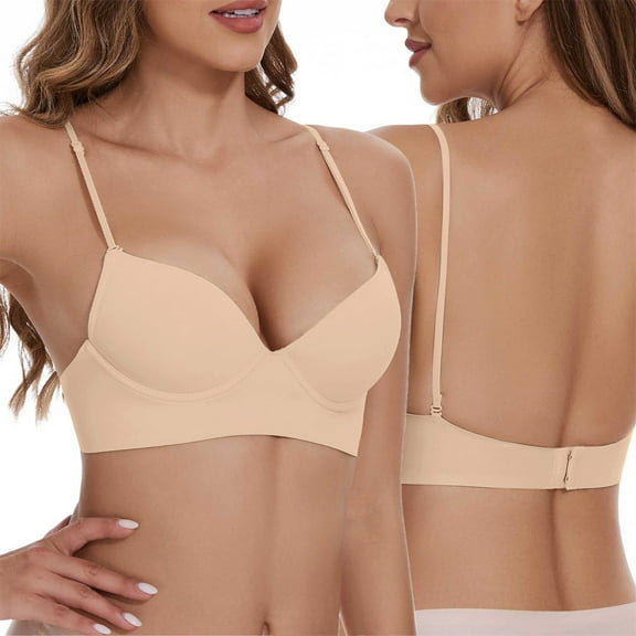 Vividxx Bras For Women Low Back Bra Wire U Shaped Backless Bra Convertible Spaghetti Strap Seamless Sleeping Bralette Classic