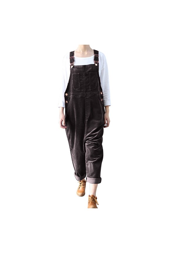 Corduroy Jumpsuit Casual Long Strapless Overalls Solid Color Fashion Romper With Pockets Fashion